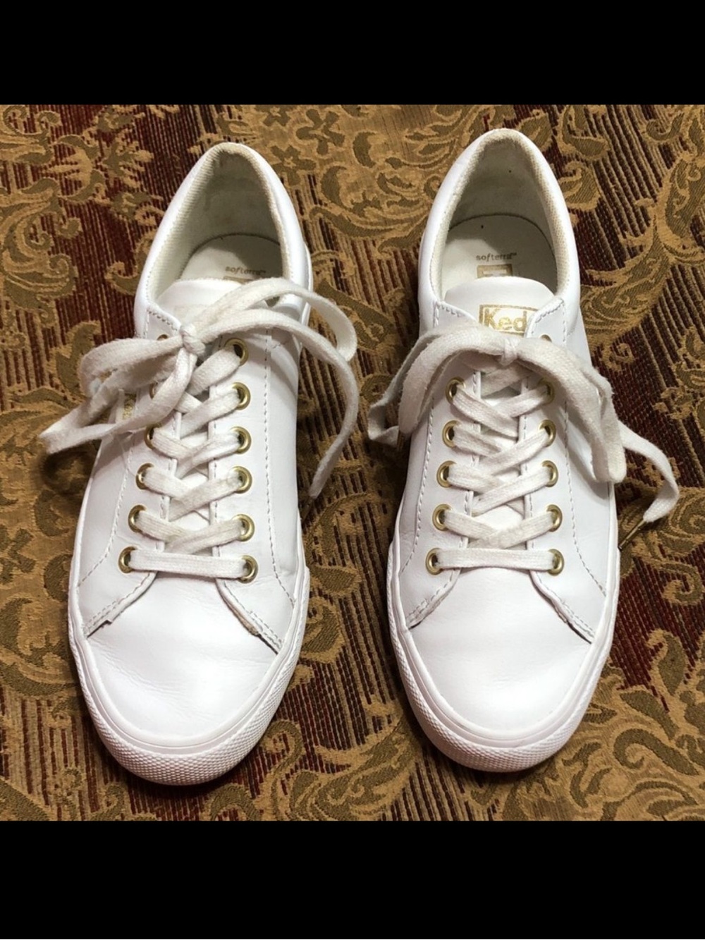 Keds Size 6.5M Women's Sneakers White Leather with Gold Accents